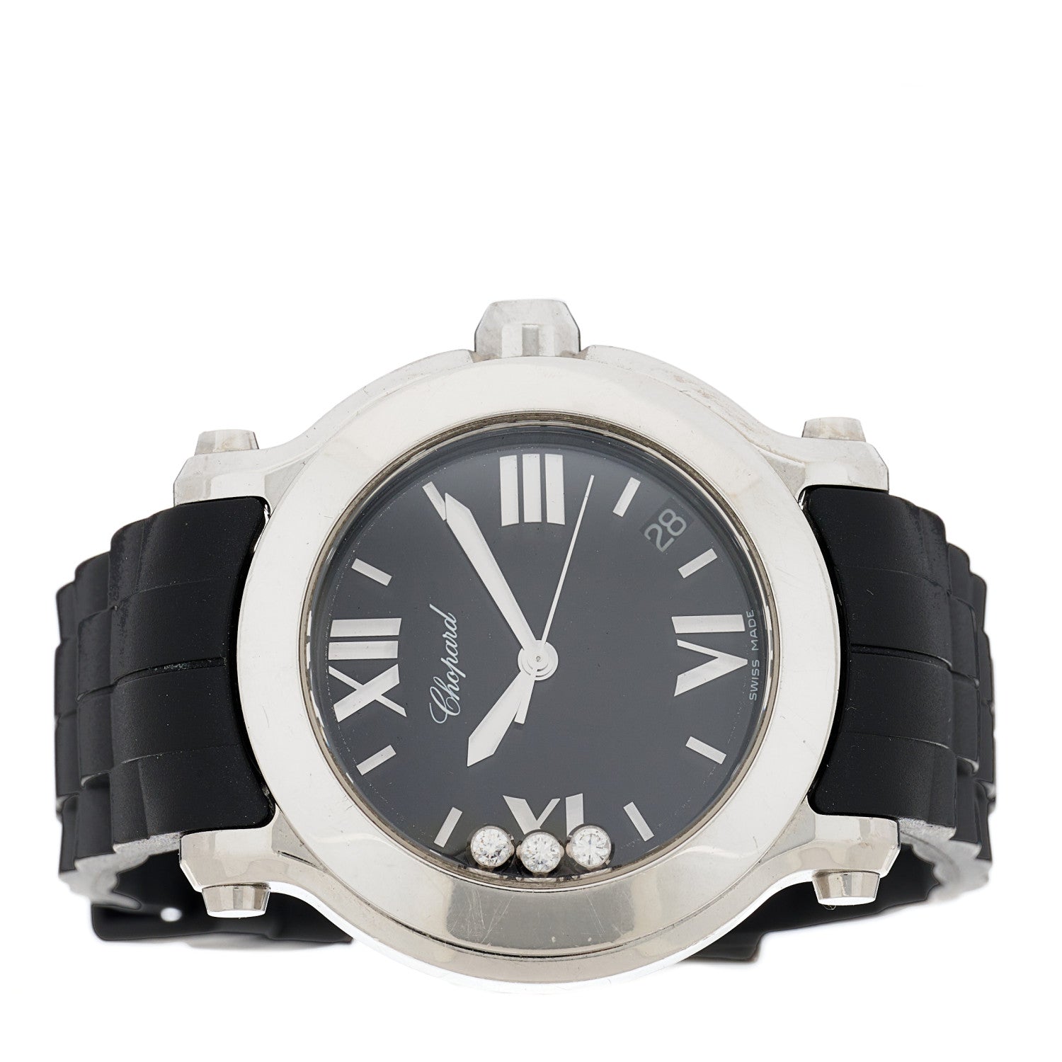 Chopard Stainless Steel Rubber 3 Diamond 36mm Happy Sport Quartz Watch Black 2 of 4