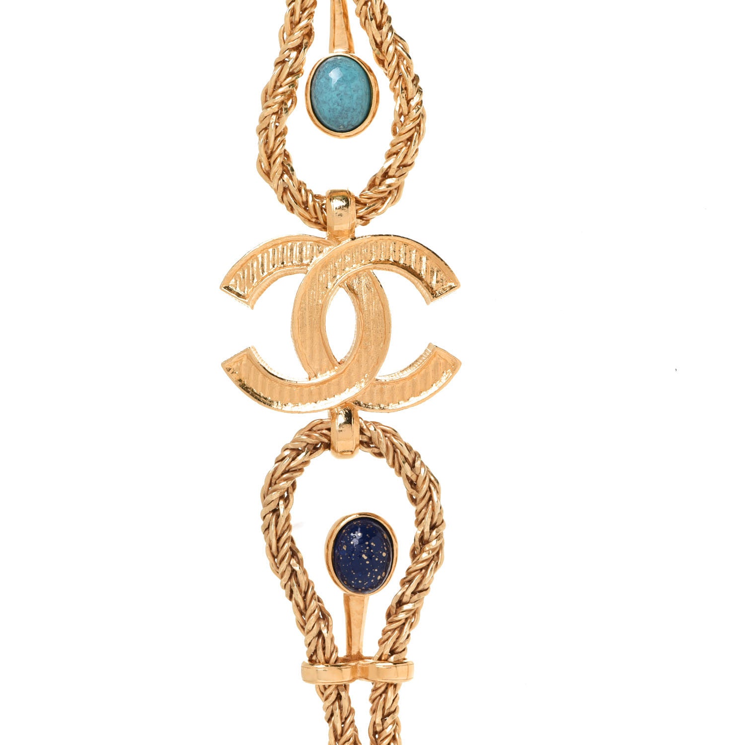 Chanel Gripoix Poured Glass Braided CC Long Necklace Gold Green Blue 4 of 6