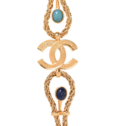 Chanel Gripoix Poured Glass Braided CC Long Necklace Gold Green Blue 4 of 6