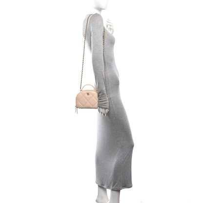 Chanel Grained Calfskin Quilted Top Handle Chain Clutch Beige 2 of 11