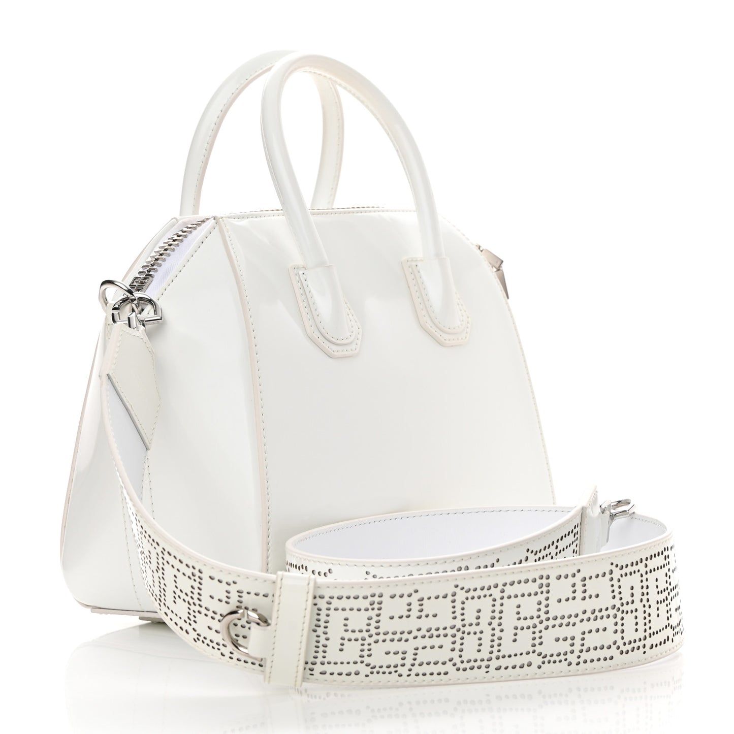 Patent Calfskin Perforated Mini 4G Antigona Ivory