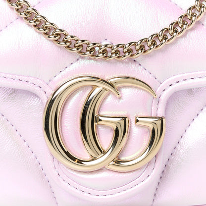 Gucci Iridescent Nappa Chevron Matelasse Super Mini GG Marmont Shoulder Bag Iridescent Escape Pink 8 of 11