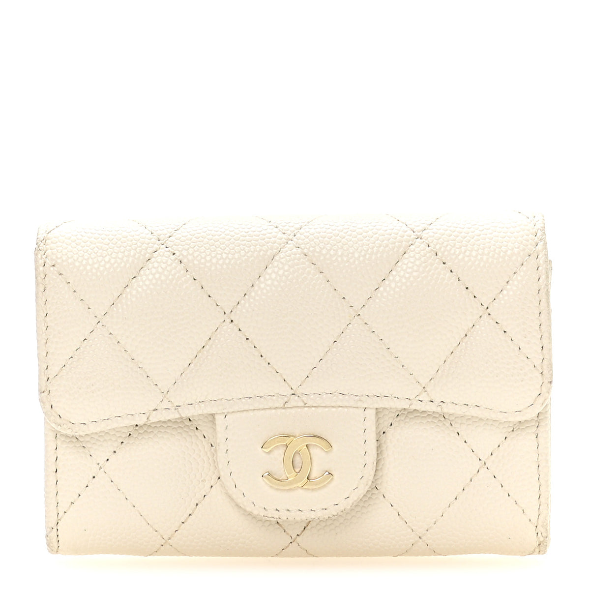 Caviar Quilted Flap Card Holder Wallet White
