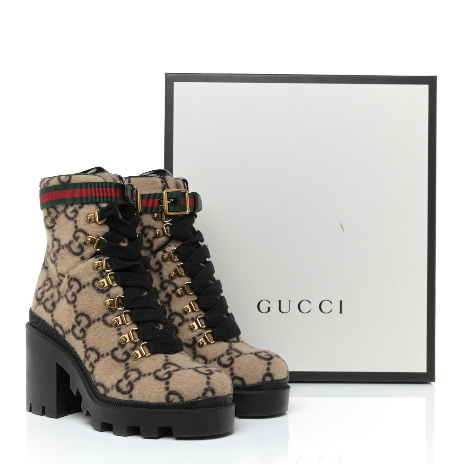 Gucci Covered Wool GG Monogram Womens Lace Up Combat Ankle Boots 37 Beige Ebony Black 14 of 14