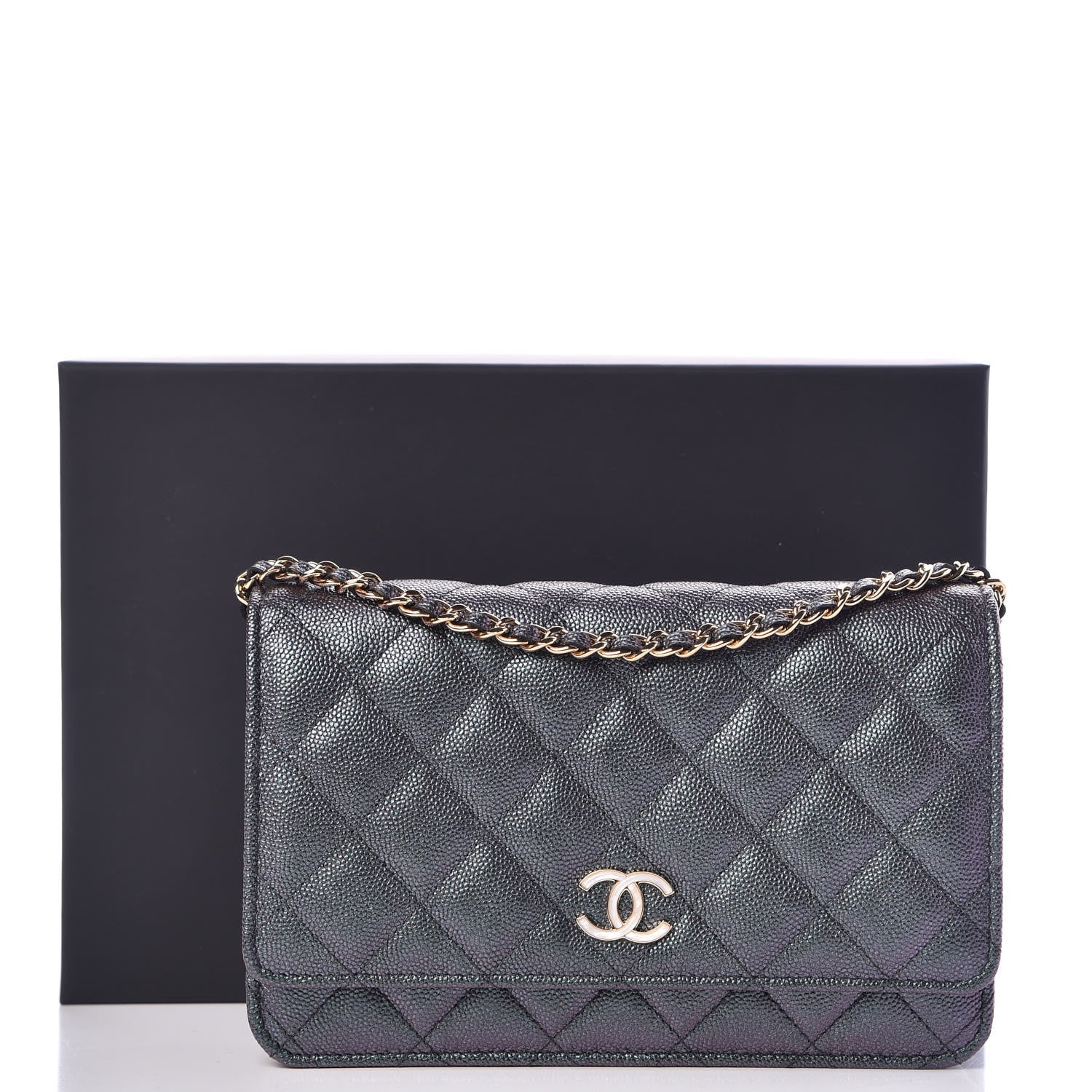 Chanel Iridescent Caviar Quilted Wallet On Chain WOC Black 12 of 12