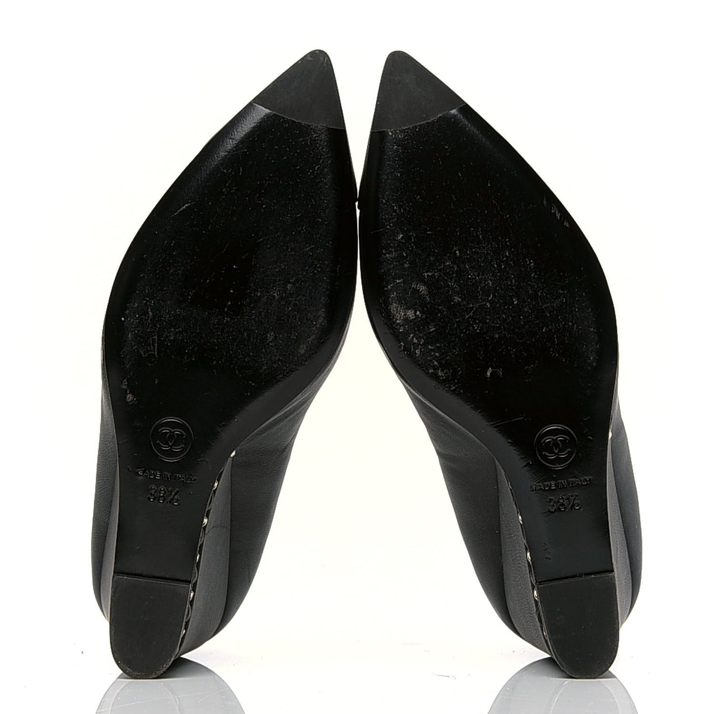 Calfskin Cap Toe Chain Wedge Pumps 38.5 Black