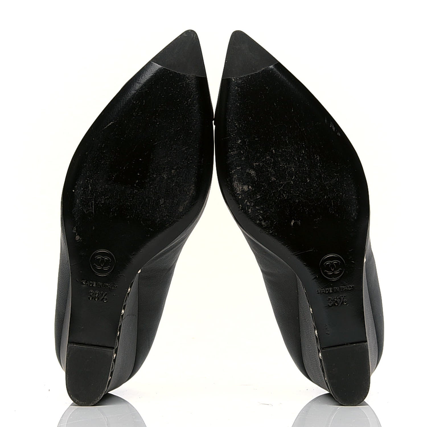 Chanel Calfskin Cap Toe Chain Wedge Pumps 38.5 Black 4 of 7