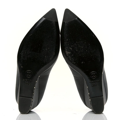 Chanel Calfskin Cap Toe Chain Wedge Pumps 38.5 Black 4 of 7