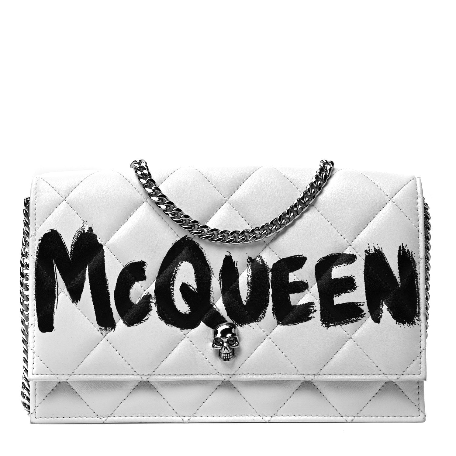 Alexander McQueen Calfskin Quilted Graffiti Skull Medium Chain Crossbody Bag White 1 of 9