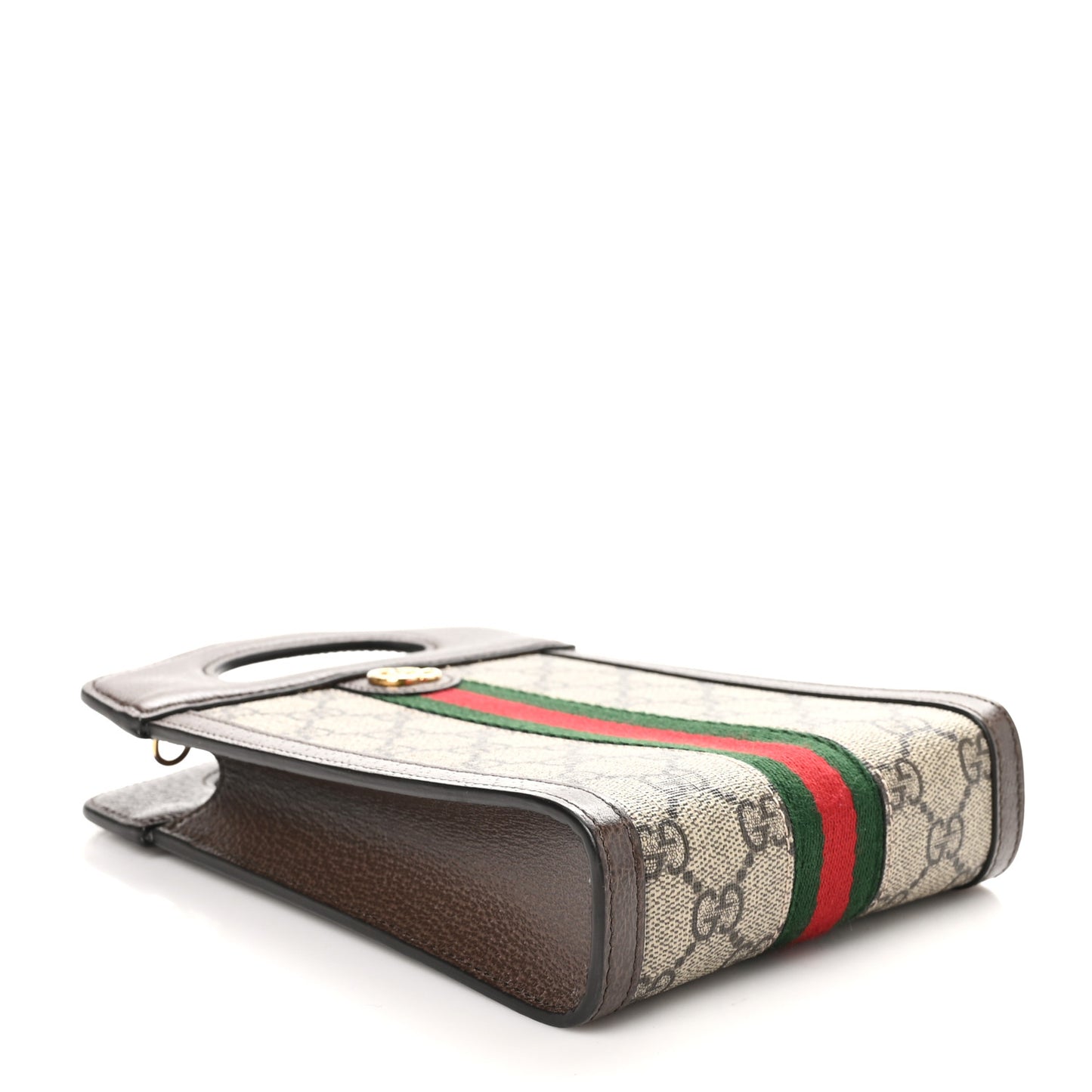 GG Supreme Monogram Textured Dollar Calfskin Web Mini Ophidia Top Slip Handle Crossbody Bag Beige Ebony New Acero