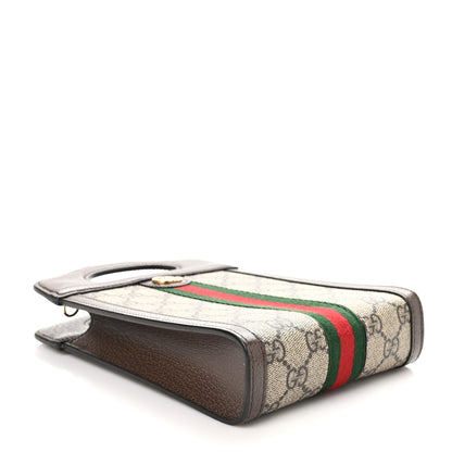 Gucci GG Supreme Monogram Textured Dollar Calfskin Web Mini Ophidia Top Slip Handle Crossbody Bag Beige Ebony New Acero 4 of 10