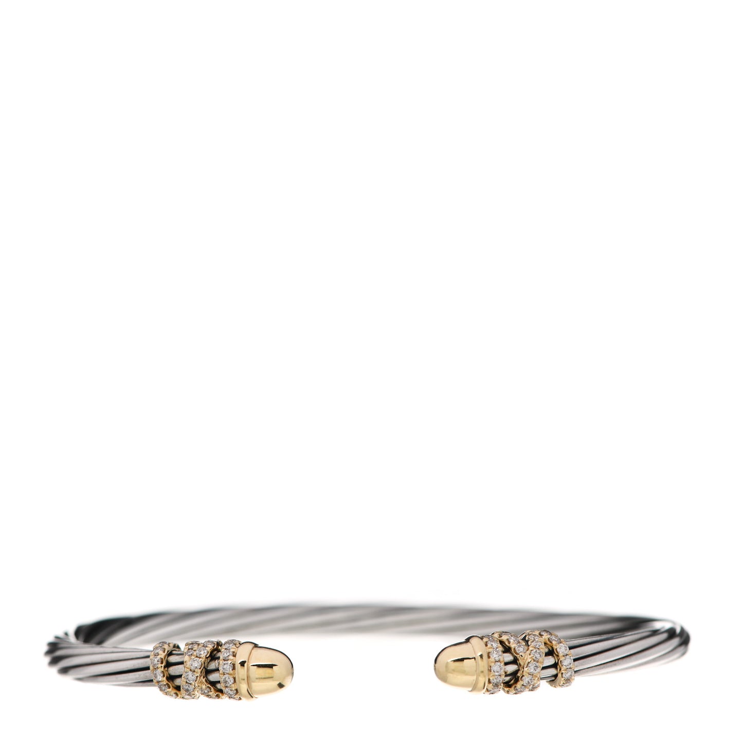 Sterling Silver 18K Yellow Gold Diamond 4mm Helena Cuff Bracelet