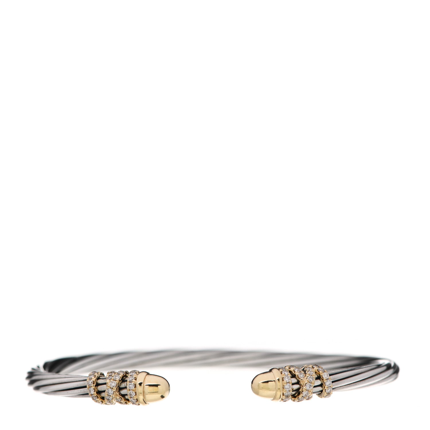 David Yurman Sterling Silver 18K Yellow Gold Diamond 4mm Helena Cuff Bracelet 1 of 4