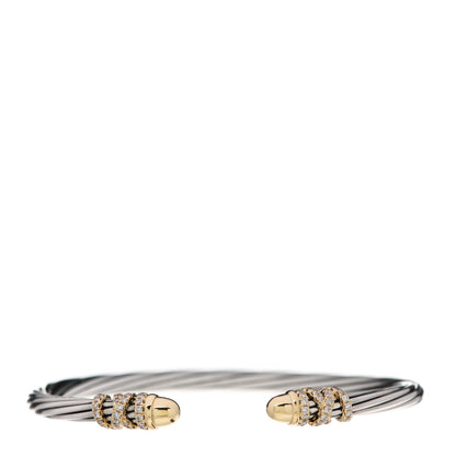 David Yurman Sterling Silver 18K Yellow Gold Diamond 4mm Helena Cuff Bracelet 1 of 4
