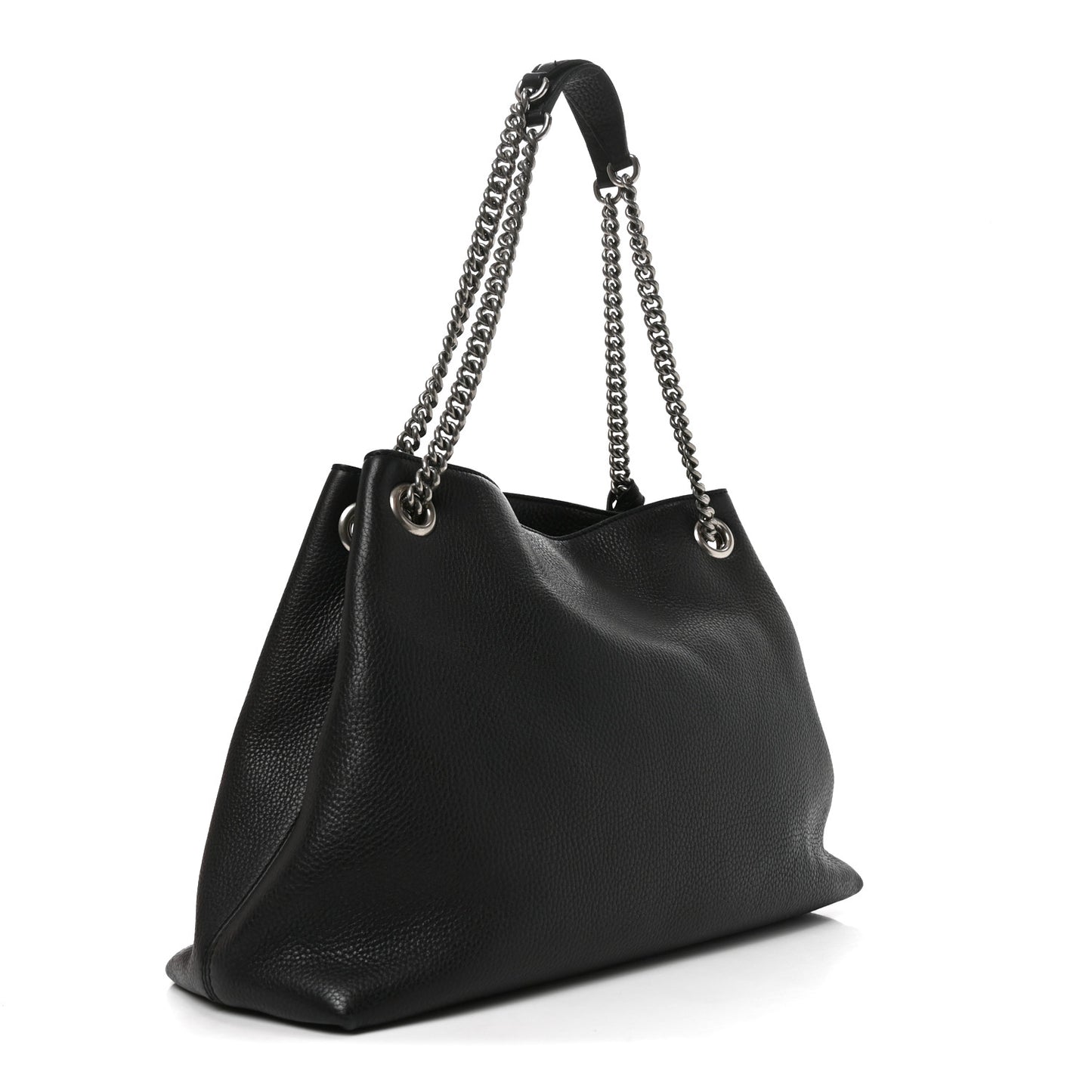 Pebbled Calfskin Studded Medium Soho Chain Shoulder Bag Black