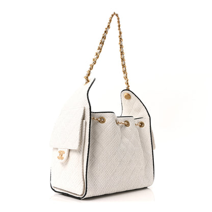 Chanel Braided Raffia Calfskin Quilted Small Chanel 25 Handbag White Black 4 of 21