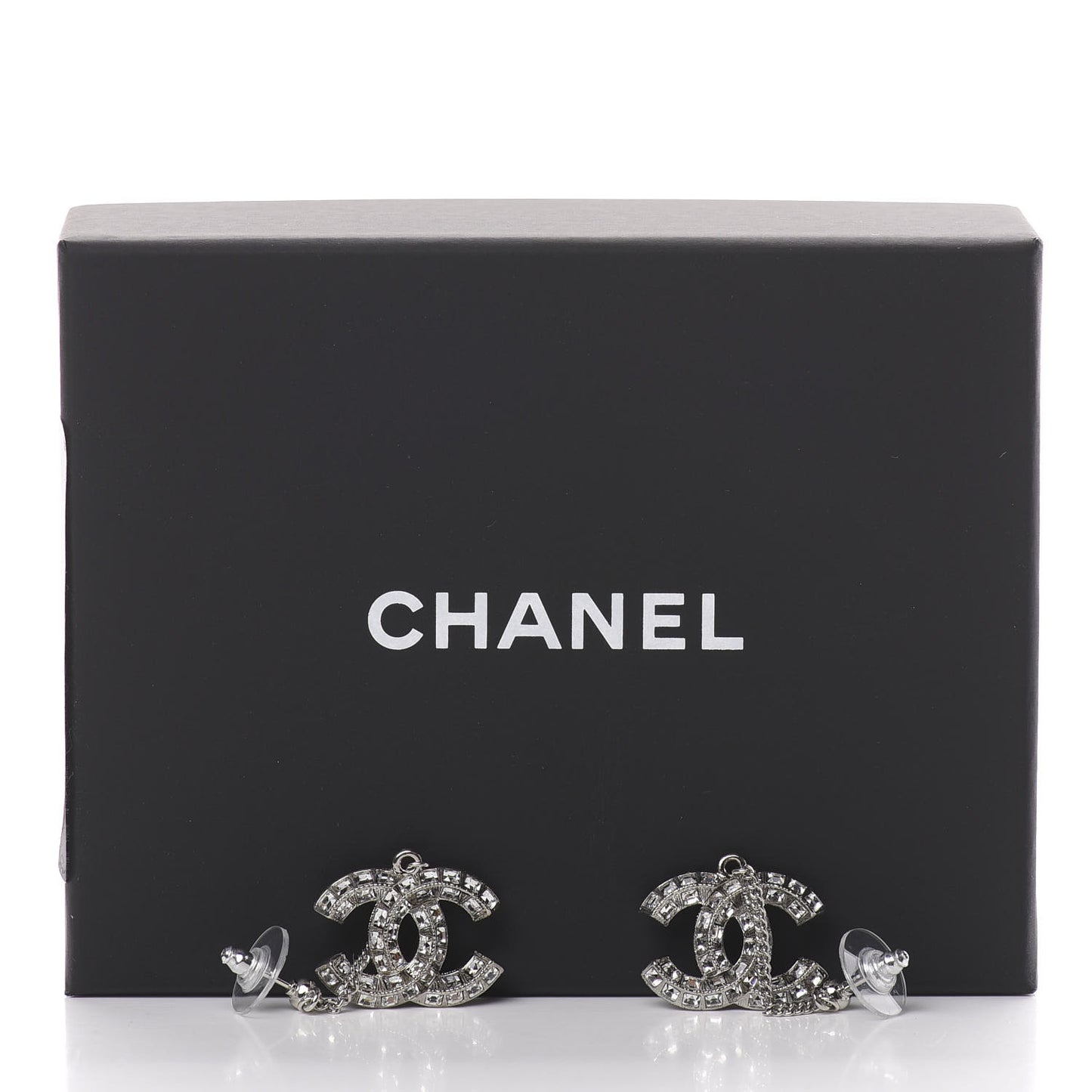 Baguette Crystal CC Drop Earrings Silver