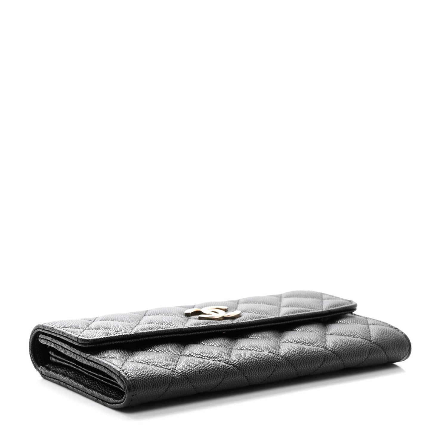 Caviar Quilted CC Large Gusset Flap Wallet Black