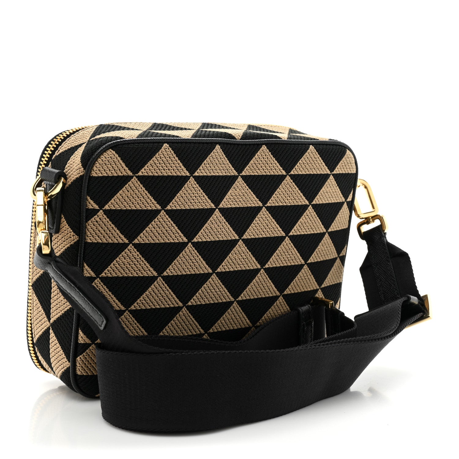 Prada Jacquard Saffiano Triangolo Symbole Embroidered Medium Shoulder Bag Black Corda 3 of 9