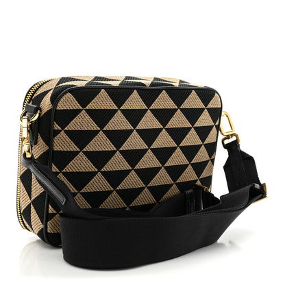 Prada Jacquard Saffiano Triangolo Symbole Embroidered Medium Shoulder Bag Black Corda 3 of 9