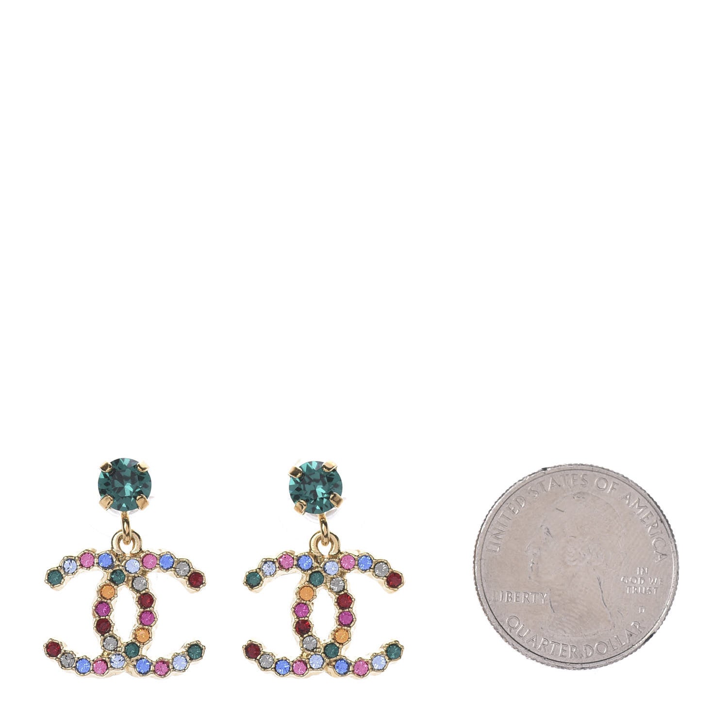 Chanel Crystal Over The Rainbow CC Drop Earrings Gold Multicolor 2 of 4