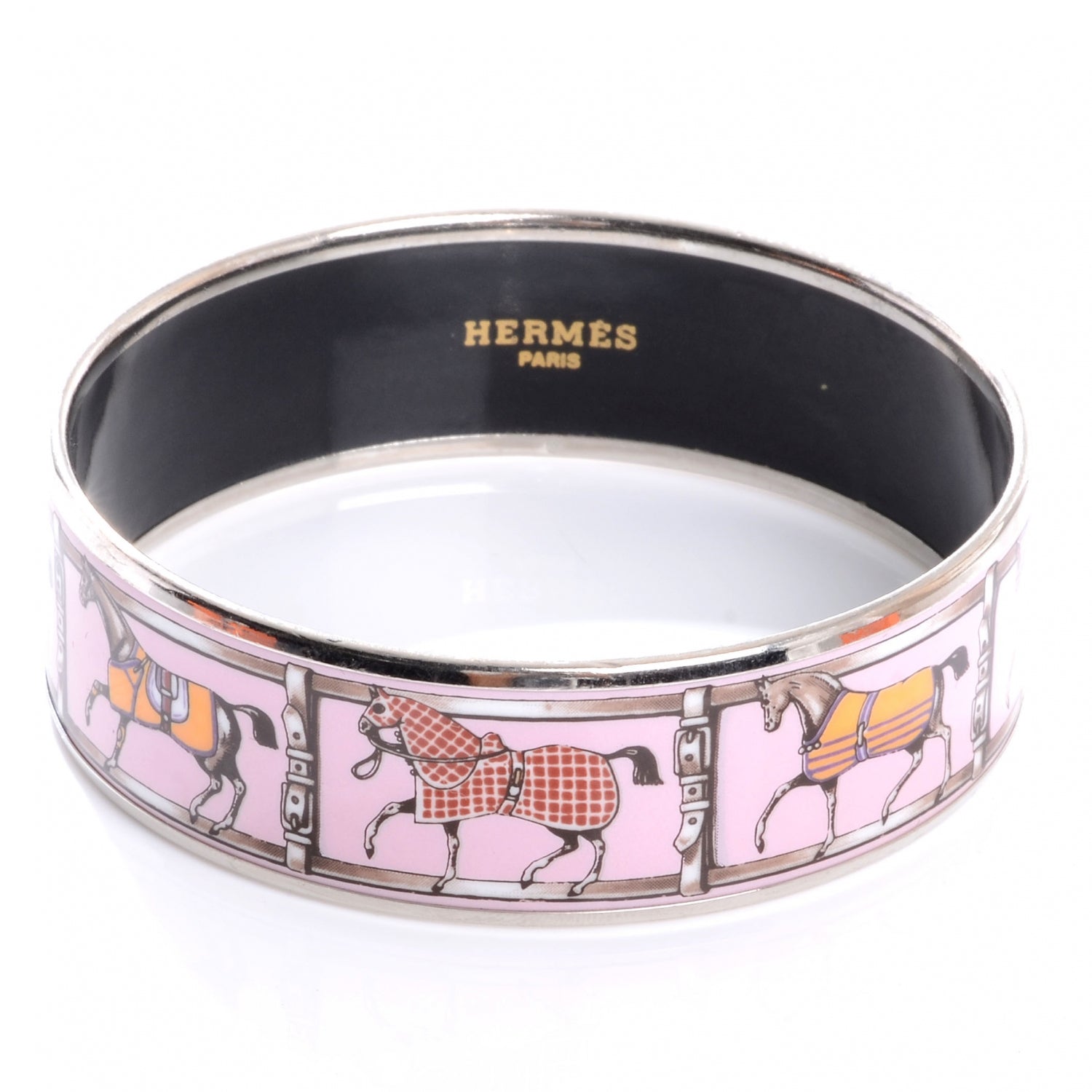 Hermes Enamel Printed Tenues Et Couvertures Wide Bracelet 70 Pink 1 of 5
