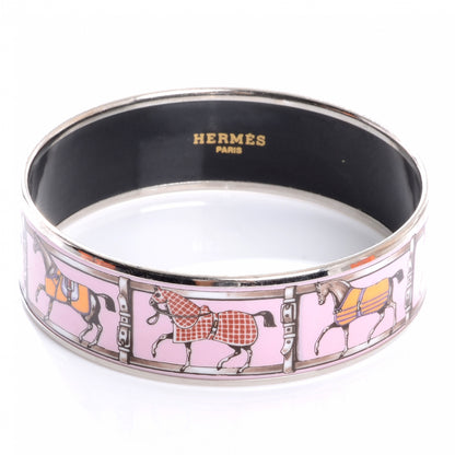 Hermes Enamel Printed Tenues Et Couvertures Wide Bracelet 70 Pink 1 of 5