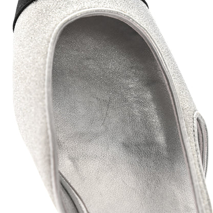 Chanel Glitter Calfskin Grosgrain CC Slingback Flats 37 Black Silver 9 of 9