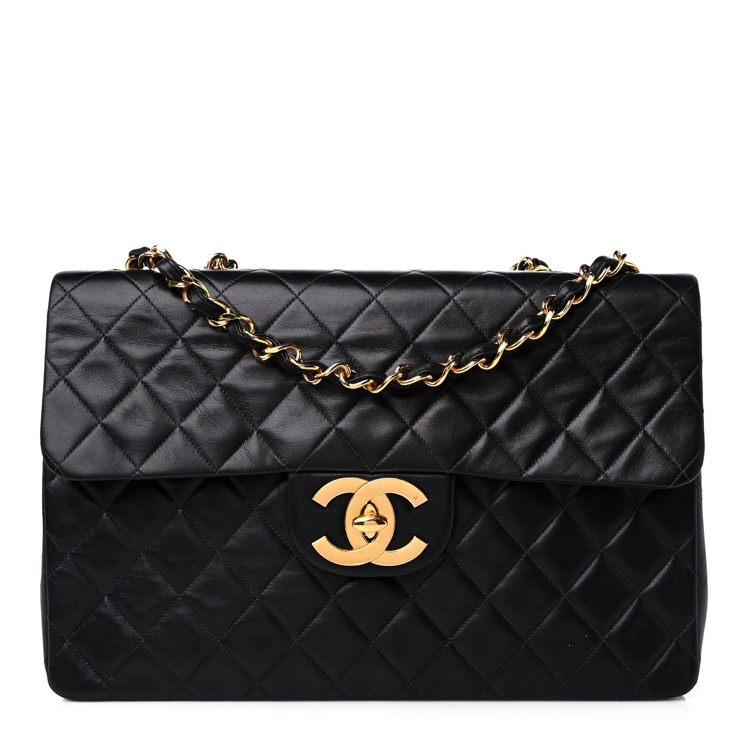 Lambskin Quilted XL Jumbo Single Flap Black