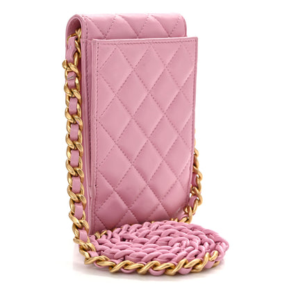 Chanel Lambskin Quilted Lacquered Chain Phone Holder With Chain Dark Pink 2 of 11
