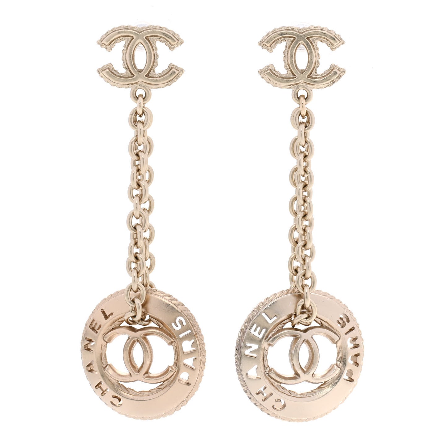 Medallion CC Drop Earrings Light Gold