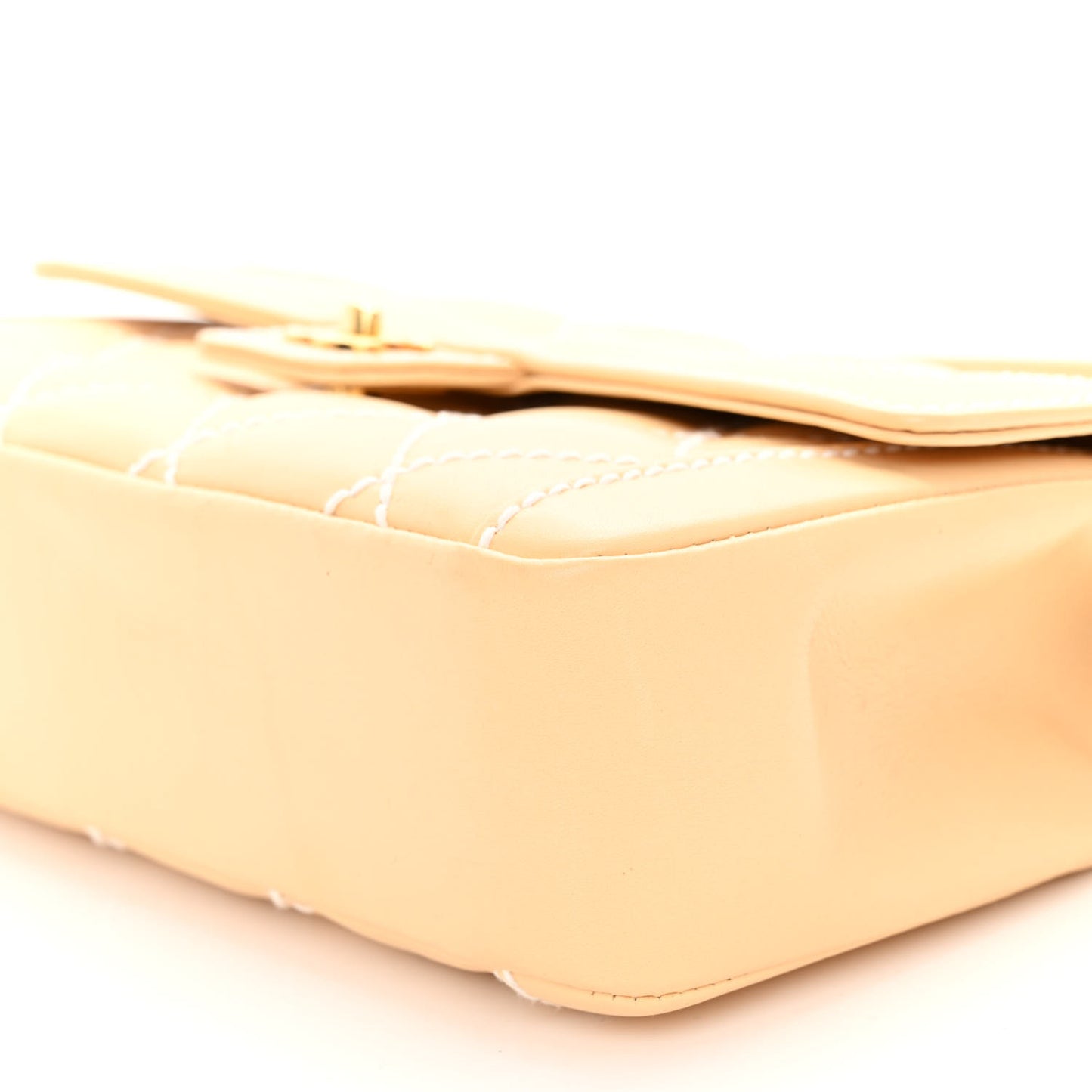 Calfskin Quilted Wild Stitch Top Handle Flap Beige