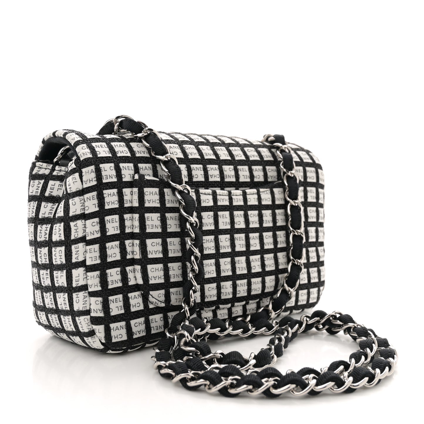 Ribbon Tweed Mini Rectangular Flap Black Ivory