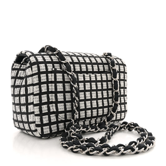 Ribbon Tweed Mini Rectangular Flap Black Ivory
