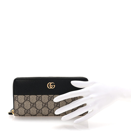 Dollar Calfskin GG Supreme Monogram GG Marmont Zip Around Wallet Black Beige Ebony