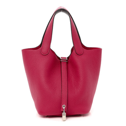 Hermes Taurillon Clemence Swift Eclat Picotin Lock 18 PM Framboise Rouge Sellier 1 of 9