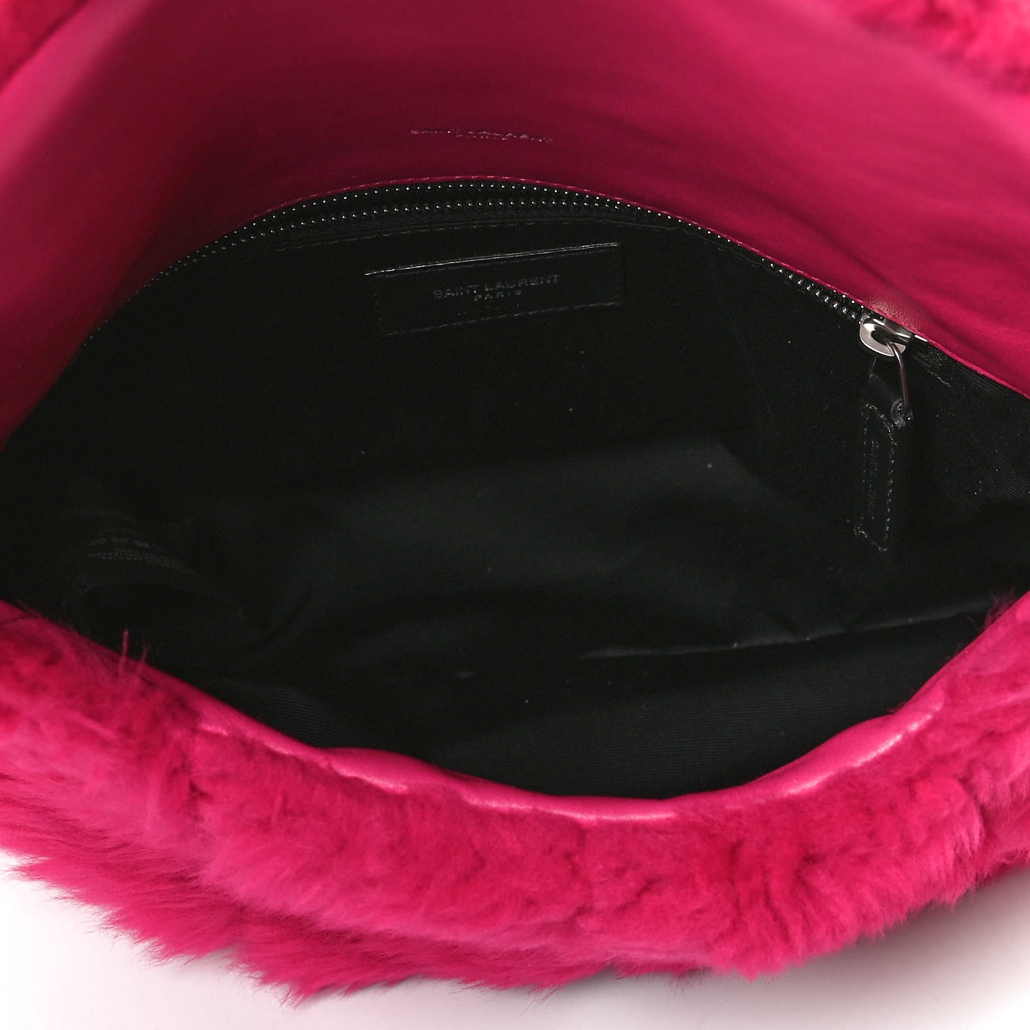 Saint Laurent Merino Shearling Lambskin Quilted Small Loulou Puffer Monogram Chain Satchel Fuchsia 5 of 15