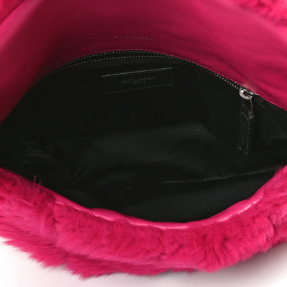 Saint Laurent Merino Shearling Lambskin Quilted Small Loulou Puffer Monogram Chain Satchel Fuchsia 5 of 15
