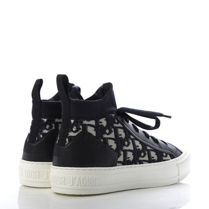 Christian Dior Technical Canvas Mesh Calfskin Womens Oblique Walk'n Dior High Top Sneakers 36.5 Deep Blue 4 of 10