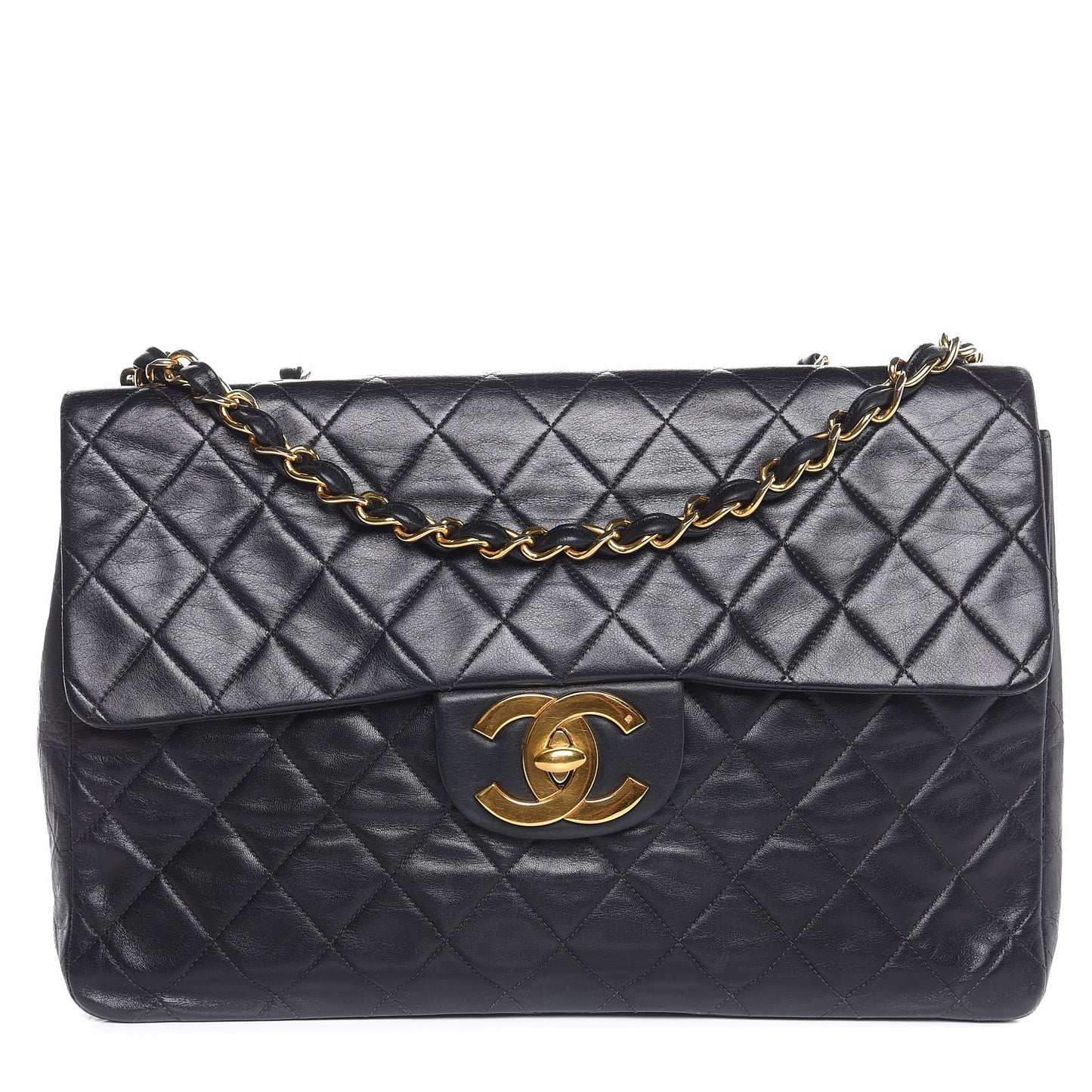 Lambskin Quilted XL Jumbo Single Flap Black
