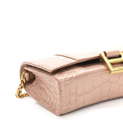 Balenciaga Shiny Calfskin Crocodile Embossed Hourglass Chain Bag Nude Beige 9 of 10