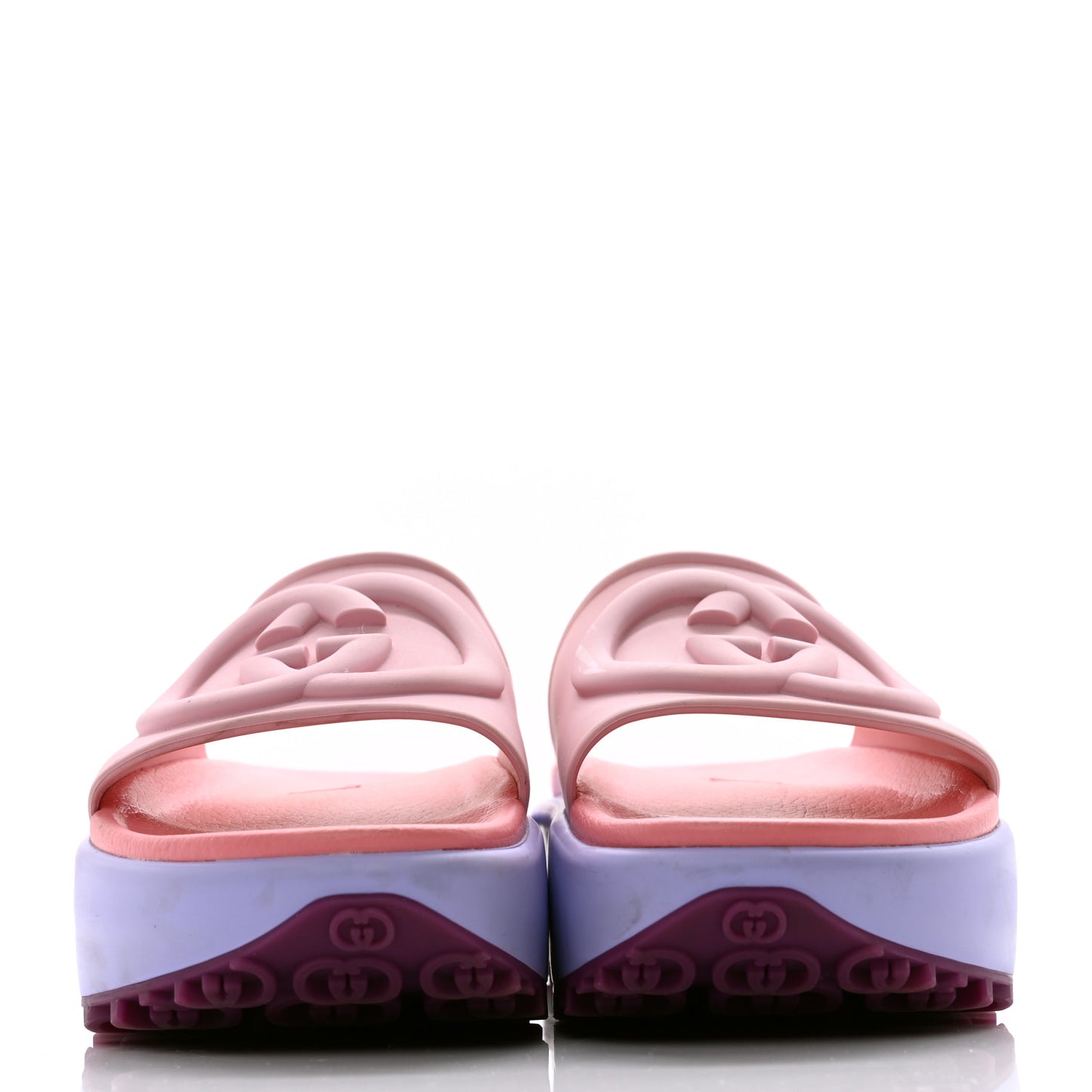Soft Rubber Womens Interlocking G Platform 42mm Slide Sandals 38 Sugar Pink