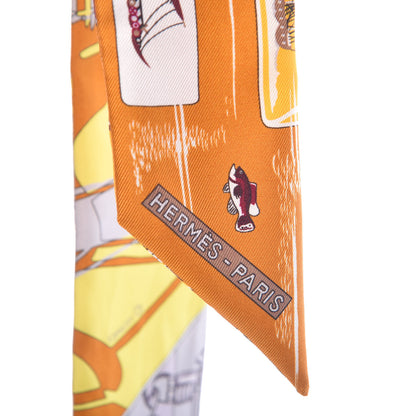 Hermes Silk Caleche Mors Et Bouteilles Twilly Ocre Gris Jaune Vif 4 of 4