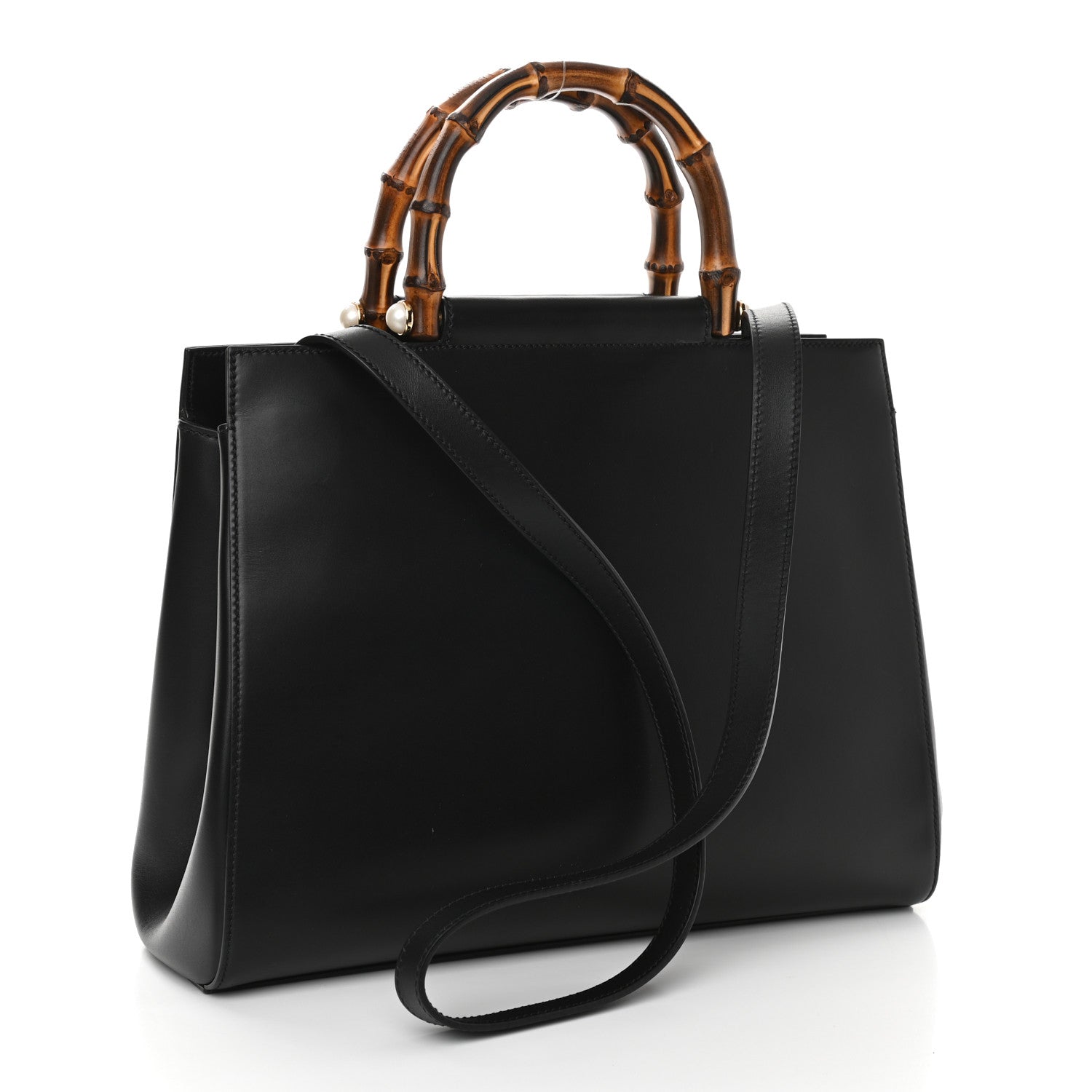 Gucci Nappa Bamboo Medium Nymphaea Top Handle Bag Black 3 of 11