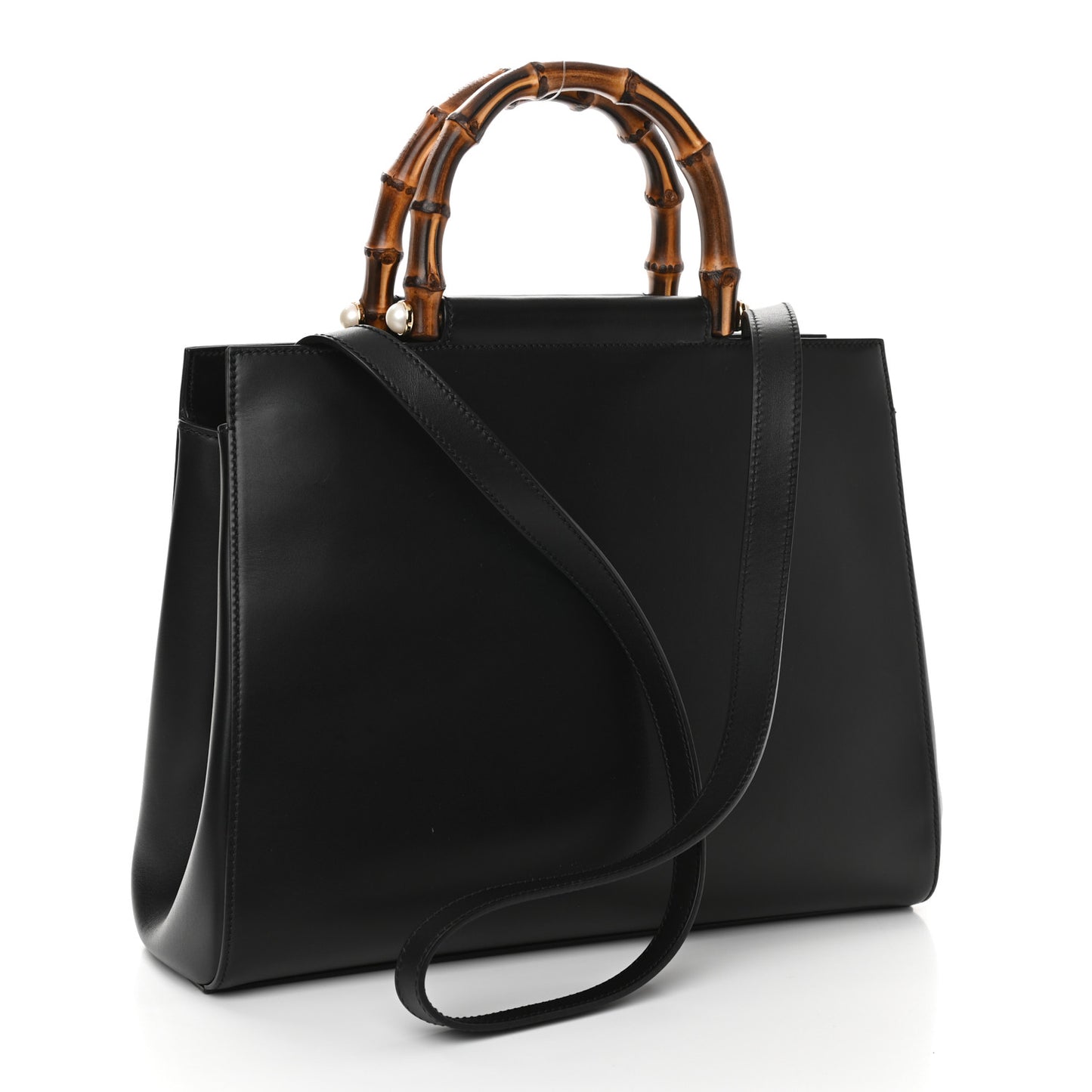 Nappa Bamboo Medium Nymphaea Top Handle Bag Black
