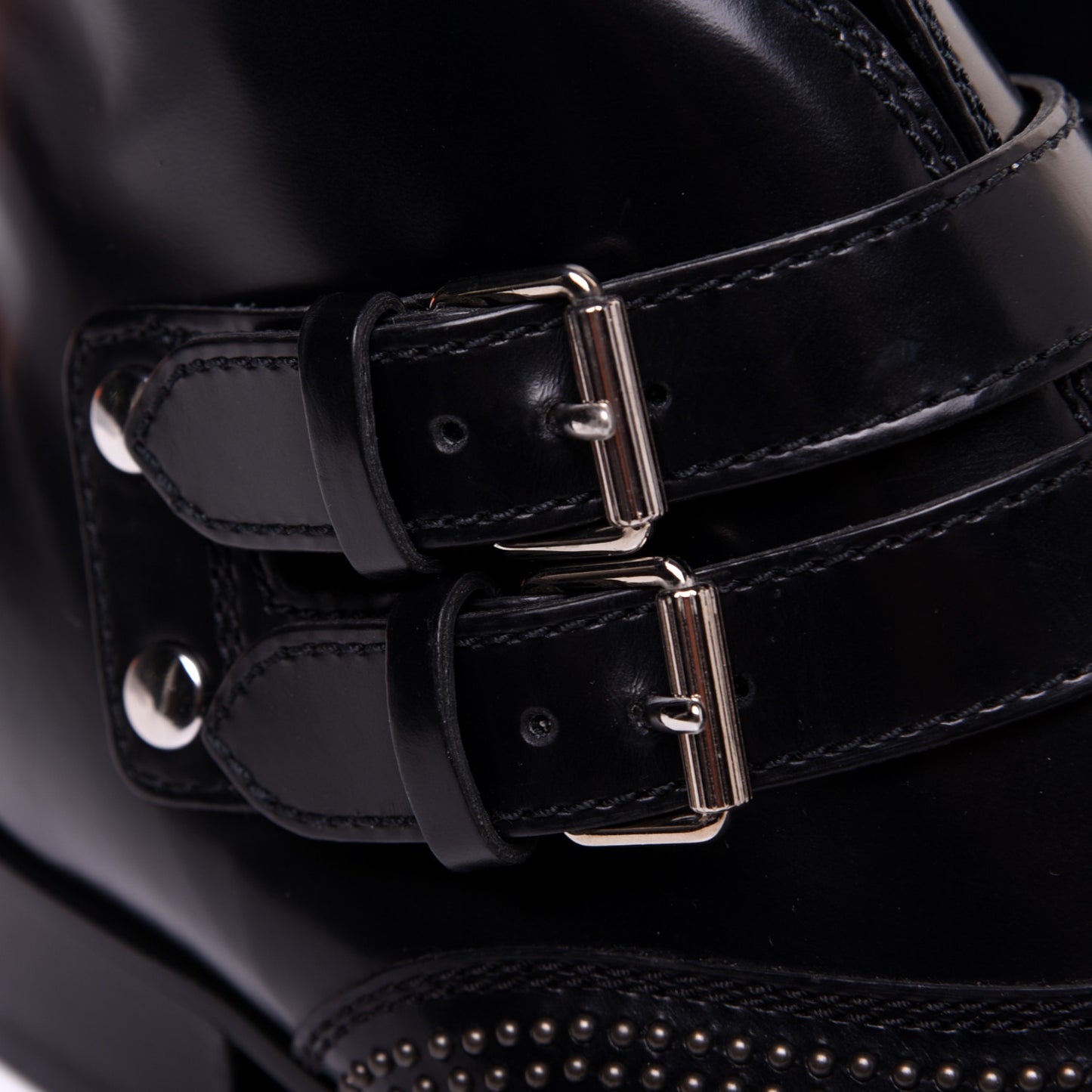 Calfskin Studded Punk Ankle Boots 36 Black