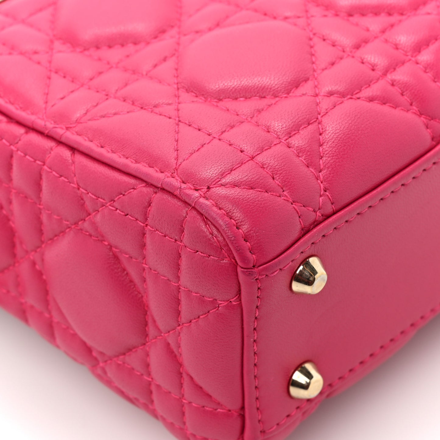 CHRISTIAN DIOR Lambskin Cannage Mini Lady Dior Fuchsia