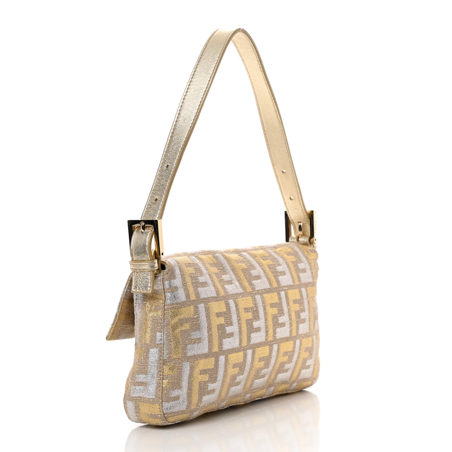 Fendi Metallic Lurex Zucca Baguette Gold Silver 3 of 14