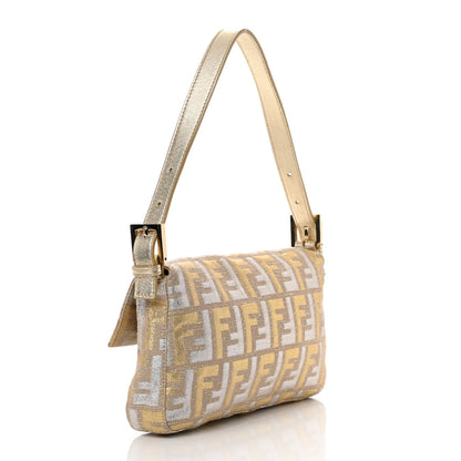 Fendi Metallic Lurex Zucca Baguette Gold Silver 3 of 14