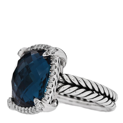 David Yurman Sterling Silver Diamond Hampton Blue Topaz 14mm Chatelaine Pave Bezel Ring 51 5.75 4 of 5
